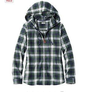L.L. Bean Women's Scotch Plaid Flannel Shirt, Relaxed Zip Hoodie NWT